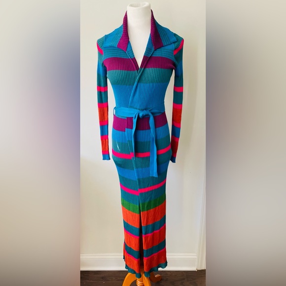 ETRO KNIT MULTICOLOR MAXI BELTED CARDI-COAT SWEATER SIZE 38 - Picture 7 of 16